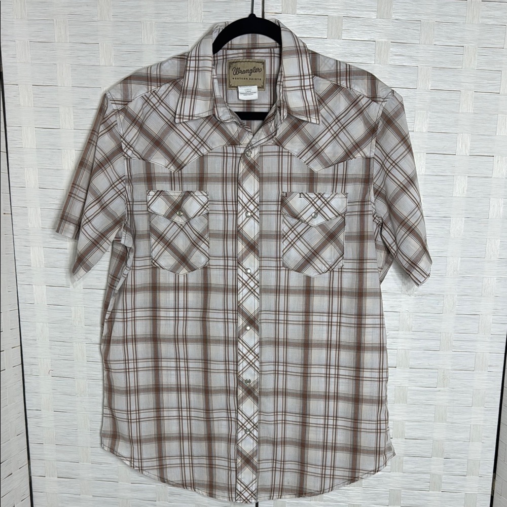 Wrangler Western Shirts Plaid Short Sleeve Pearl Snap Buttons Size Large